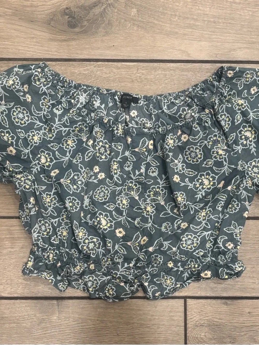Floral Off-Shoulder Crop Blouse in Dusty Teal